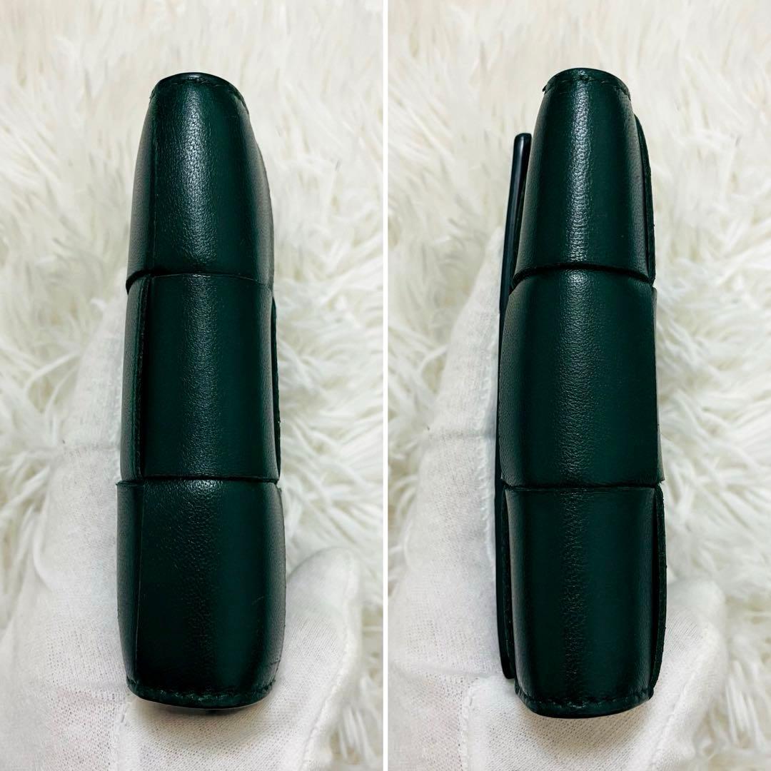 極美✨付属完備✨ボッテガヴェネタ 三つ折り財布 カセット レザー グリーン