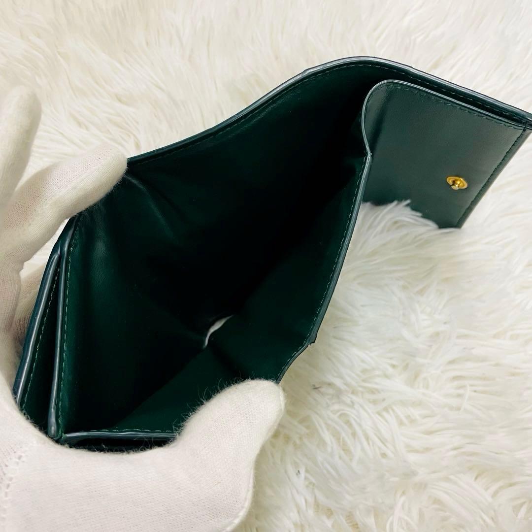 極美✨付属完備✨ボッテガヴェネタ 三つ折り財布 カセット レザー グリーン