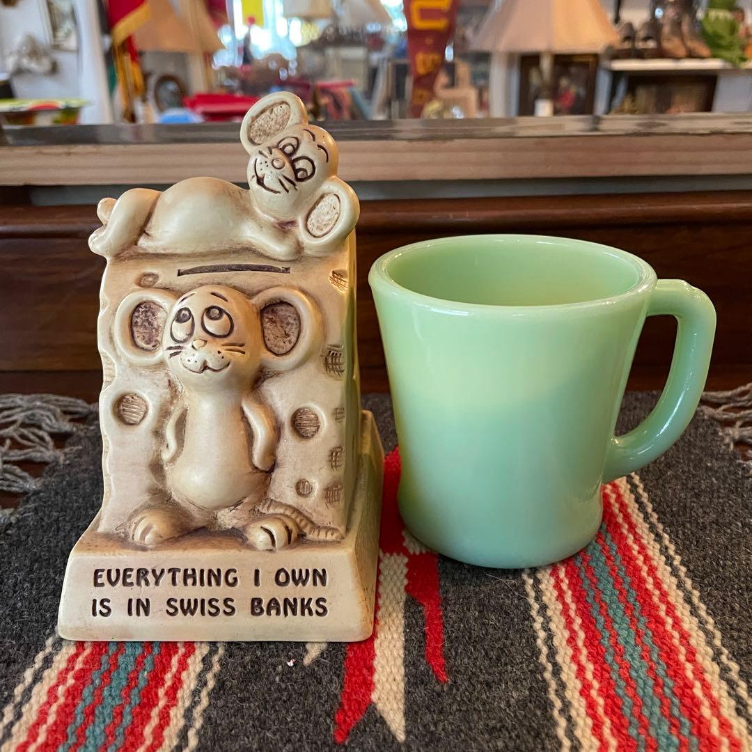 70s チーズ&ネズミメッセージドール貯金箱　アメリカUSAヴィンテージ雑貨