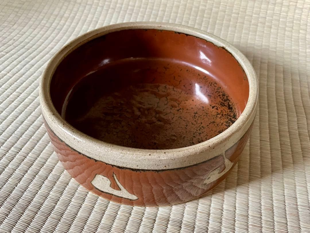 濱田晋作　柿釉抜絵鉢