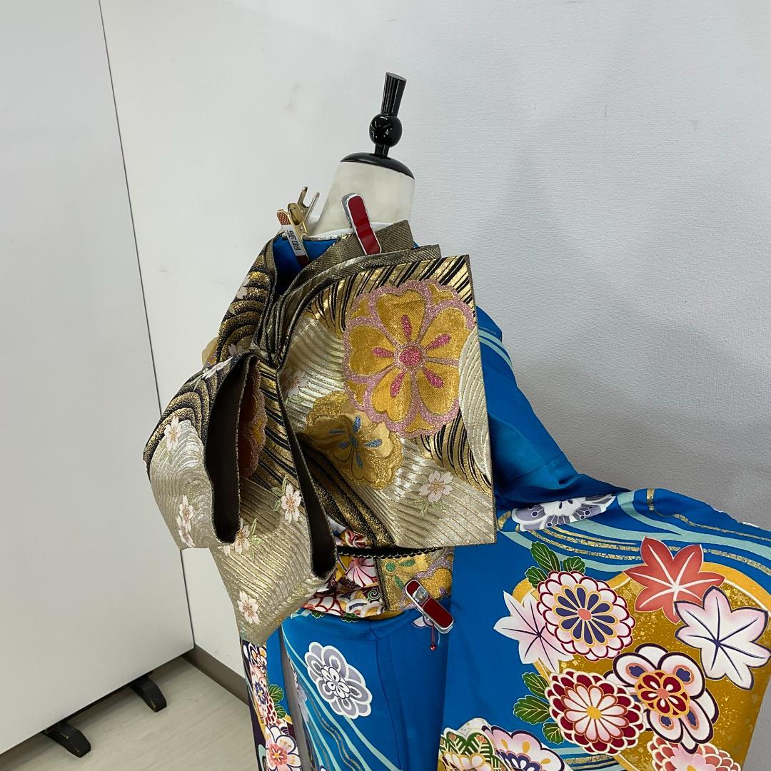 お振袖フルセット　7点セット　トールサイズ　青　本格現代古典　正絹　美品