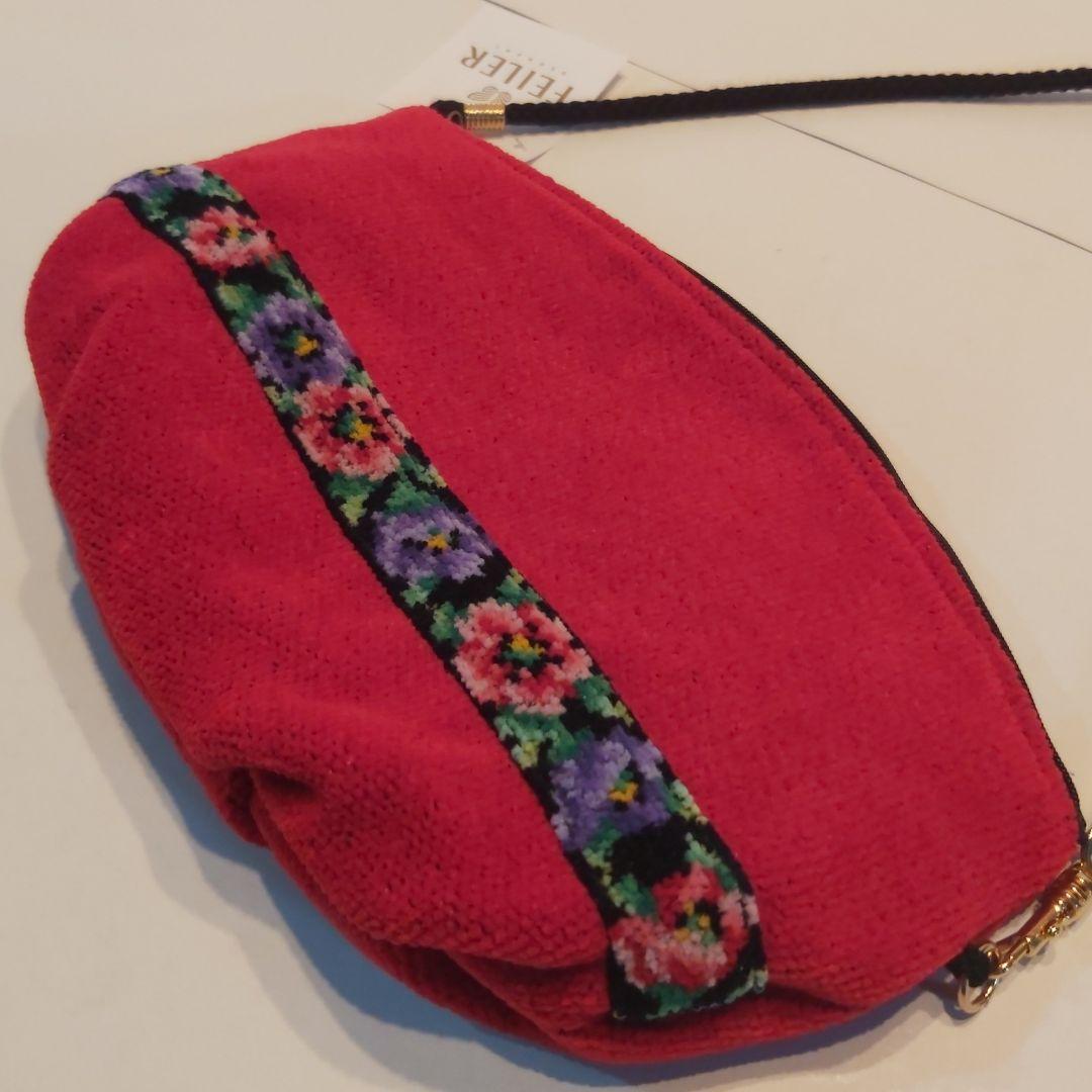 フェイラー 新品 ショルダーバッグ ポーチ 2way 赤 ショルダーストラップ付