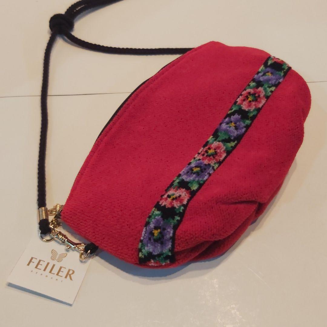 フェイラー 新品 ショルダーバッグ ポーチ 2way 赤 ショルダーストラップ付