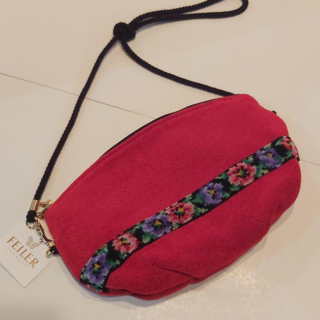 フェイラー 新品 ショルダーバッグ ポーチ 2way 赤 ショルダーストラップ付