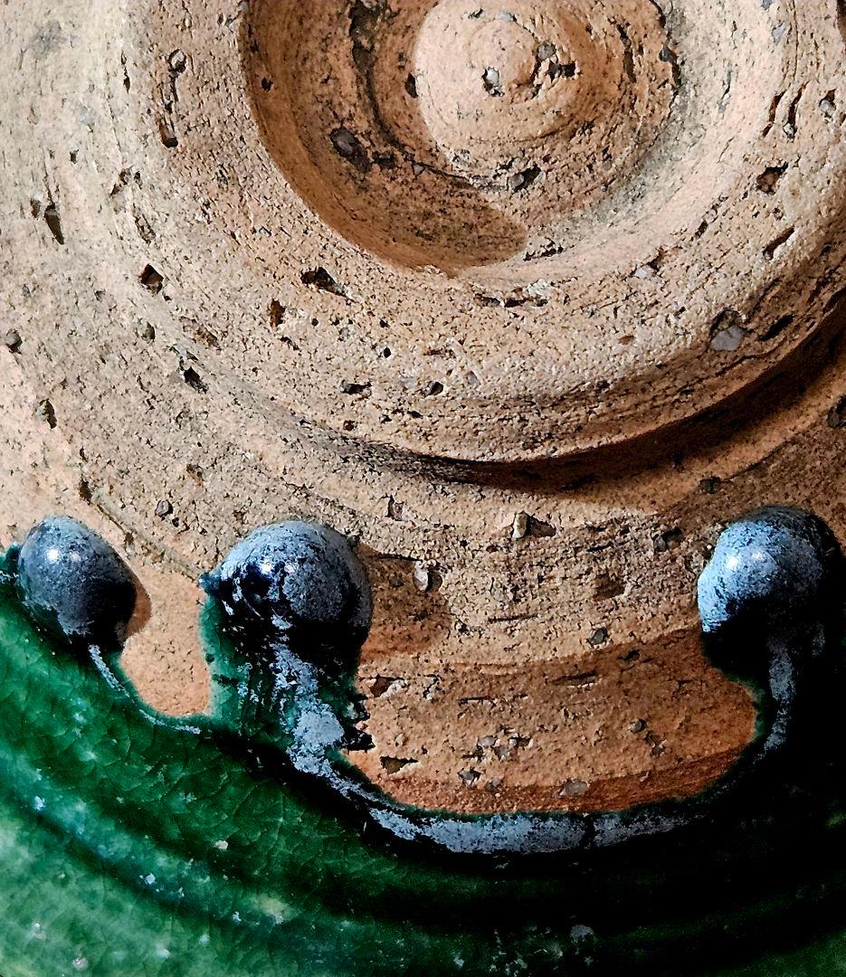 中国古美術　中国古陶磁器　古玩　漢時代　漢緑釉　兜形鉢【抜群の銀化の景色❗