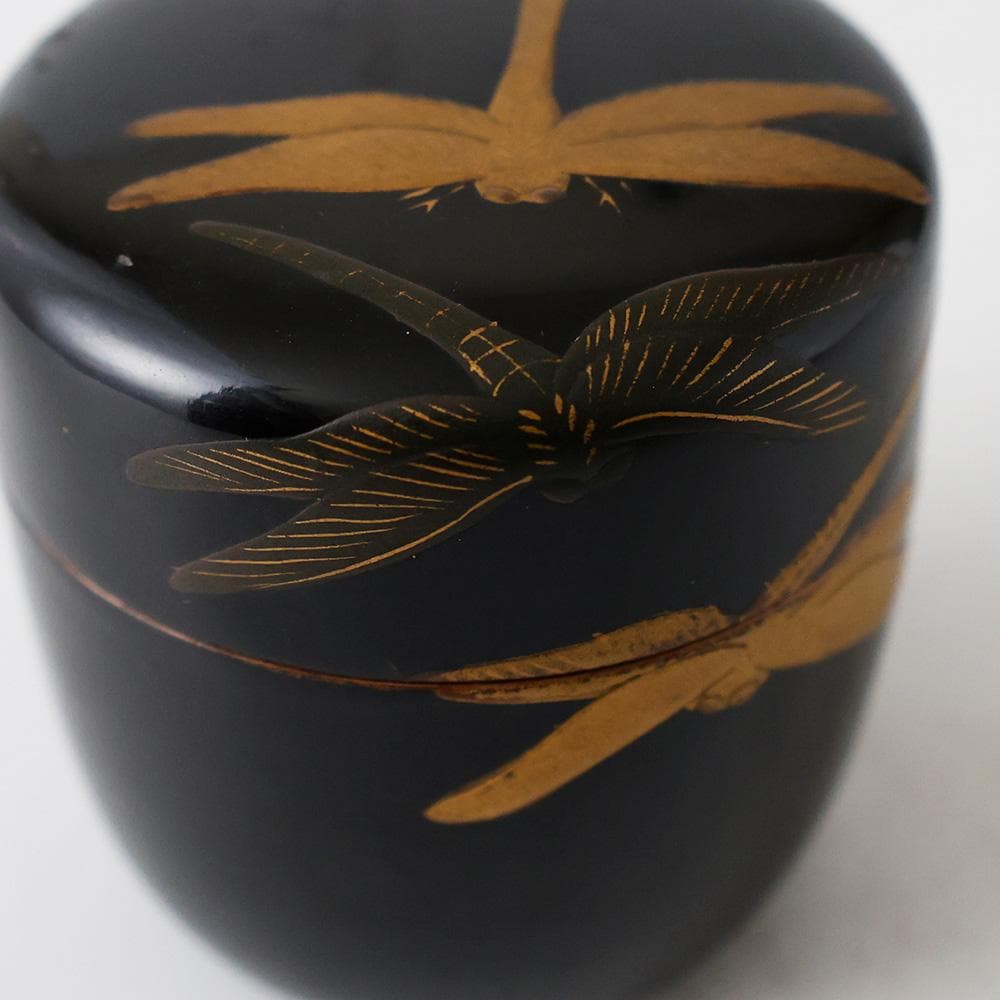時代 輪島塗 木製 黒塗 棗 蜻蛉 蝶金蒔絵 勝虫 茶道具 漆器 漆芸