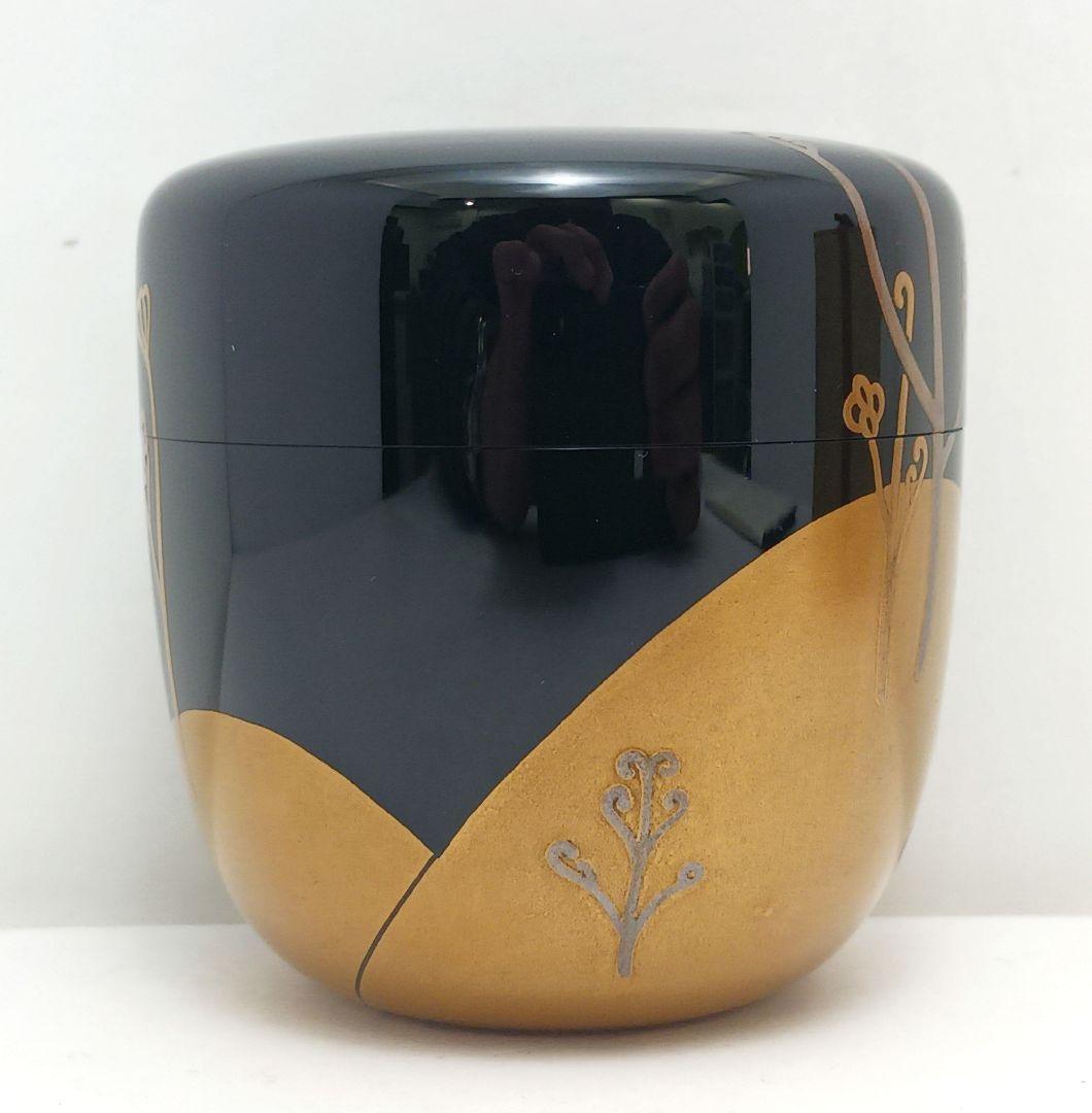 Y3031-5 茶道具 塗師 静峰作 金蒔絵 早蕨 棗 共箱　　ma　ち