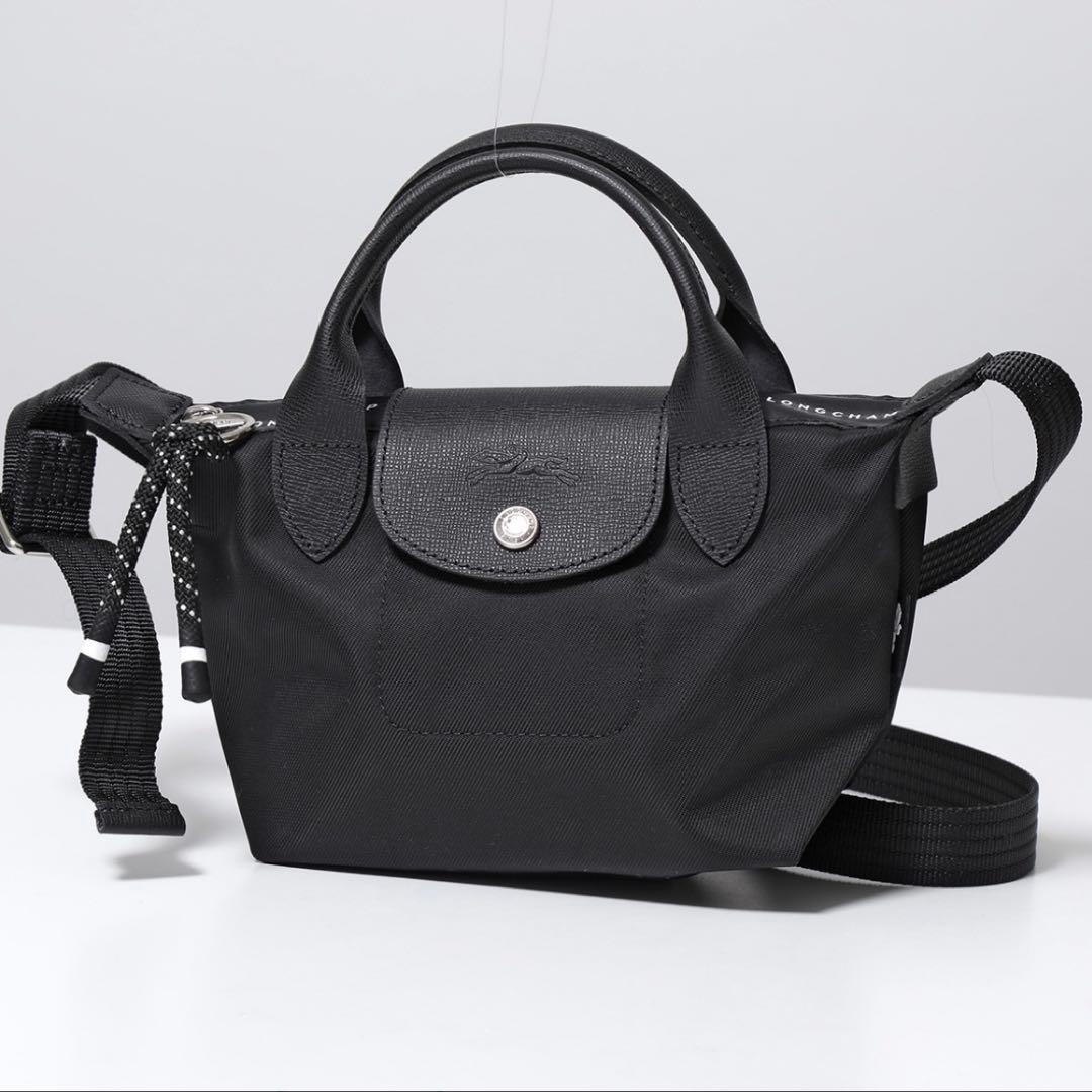 ロンシャン　ブラック ナイロン レザー ショルダーバッグ　Longchamp