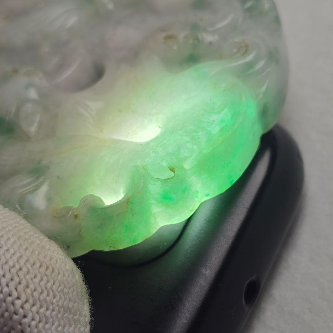 本物保証 天然古翡翠 浮彫 龍紋 玉璧 根付 玉佩 貴重