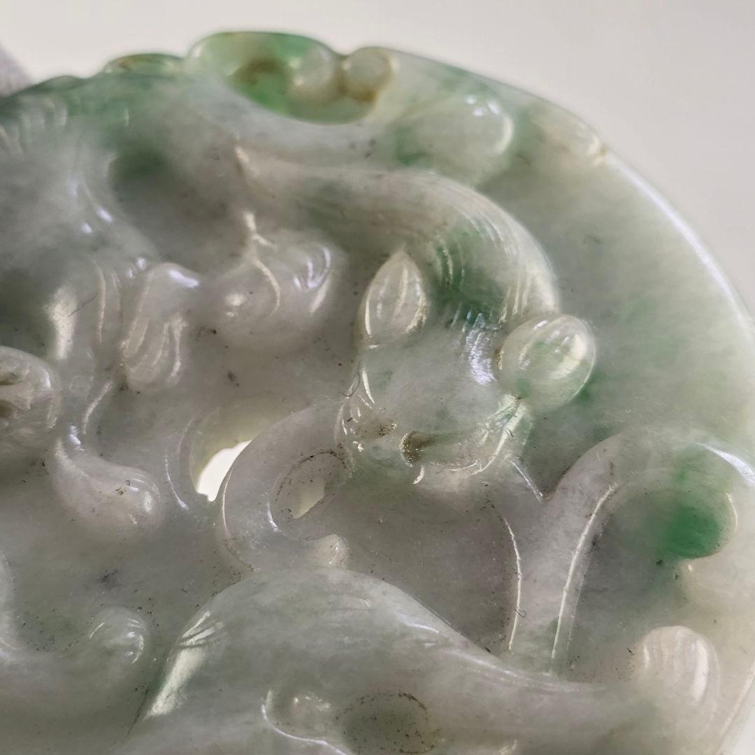 本物保証 天然古翡翠 浮彫 龍紋 玉璧 根付 玉佩 貴重