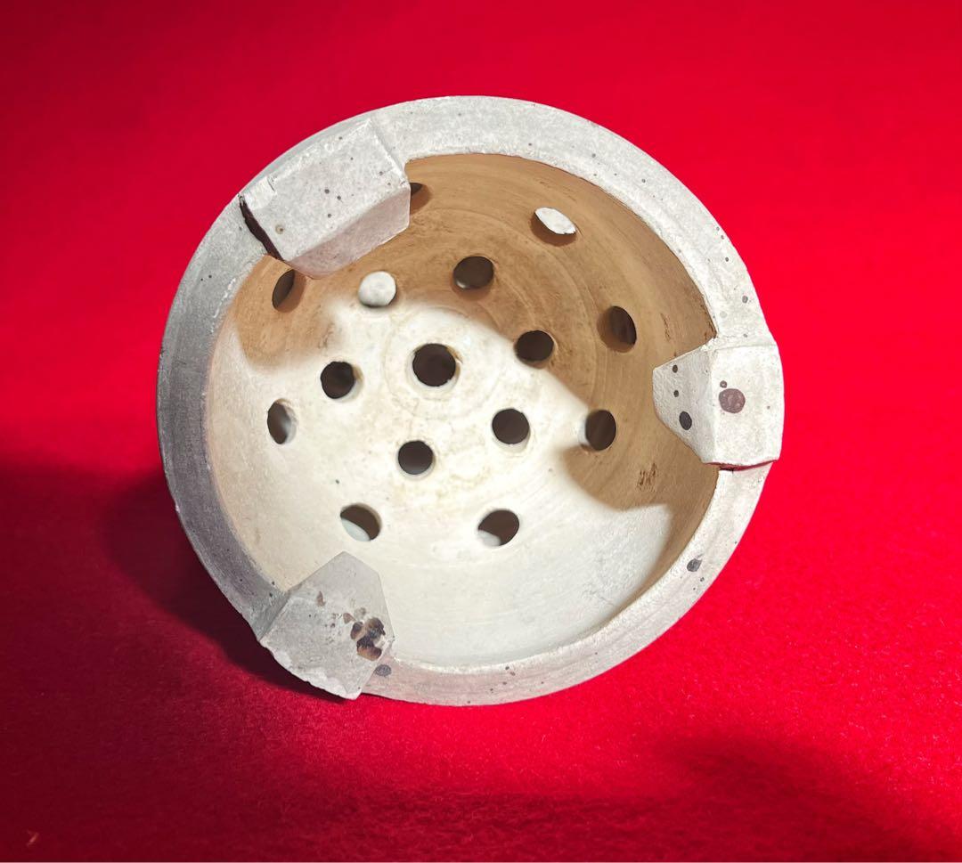 煎茶道具 古道具 茶道具 白泥 涼炉　涼炉台付　コレクション蟹彫刻 在銘 龍山造