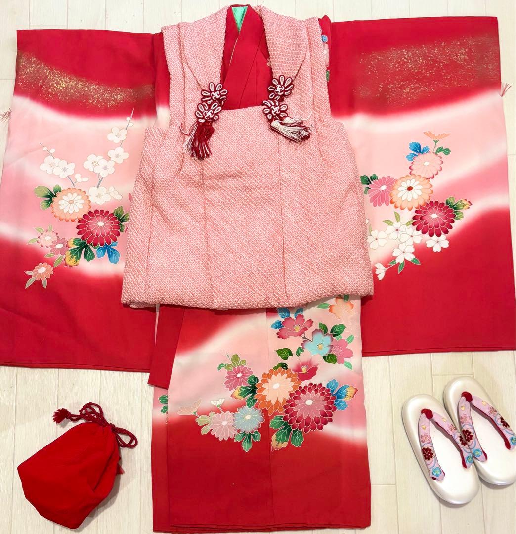 七五三　正絹　3歳　絞り　被布　一つ身　フルセット
