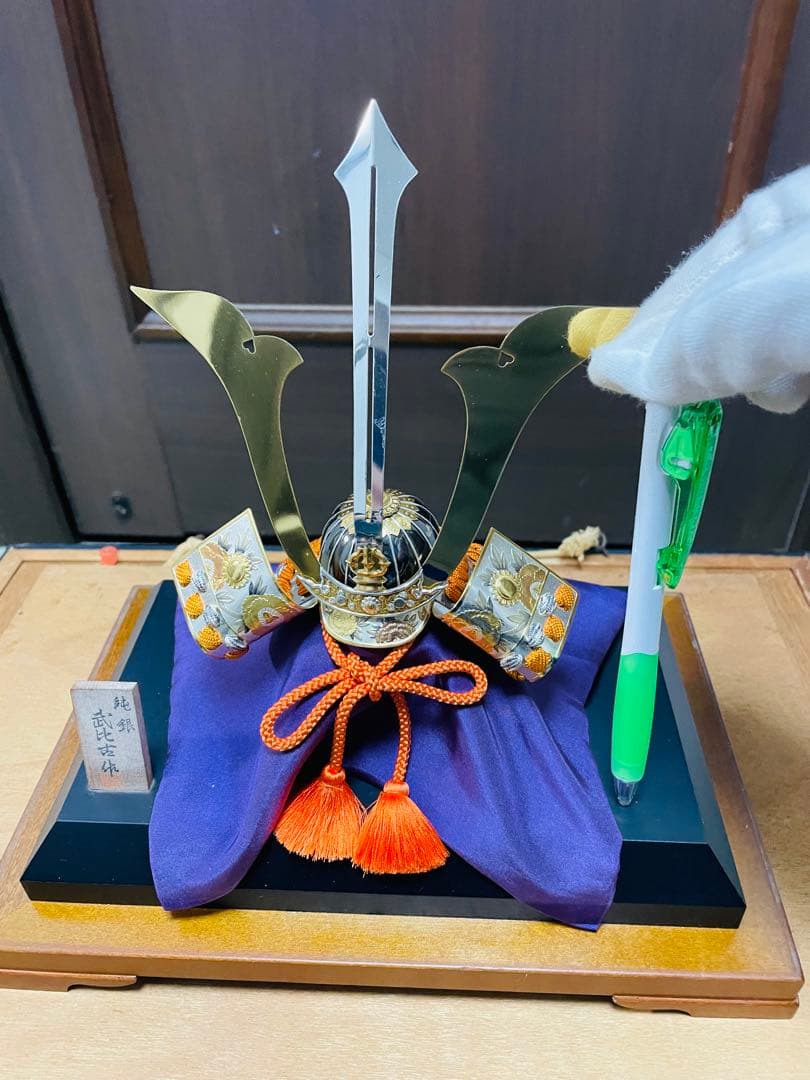 純銀　関工芸　武比古　純銀製　兜 3号(剣付 )銀製　伝統工芸　置物