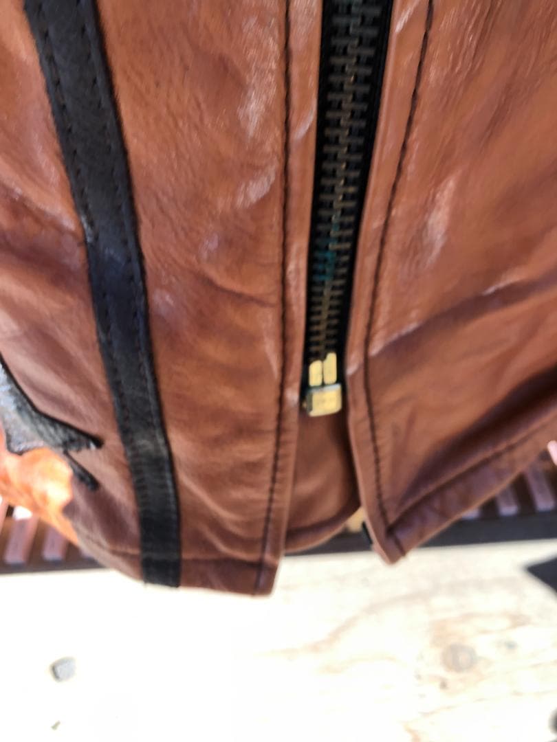 [訳あり] 新品 Schott シングルライダースレザージャケット ブラウン/L