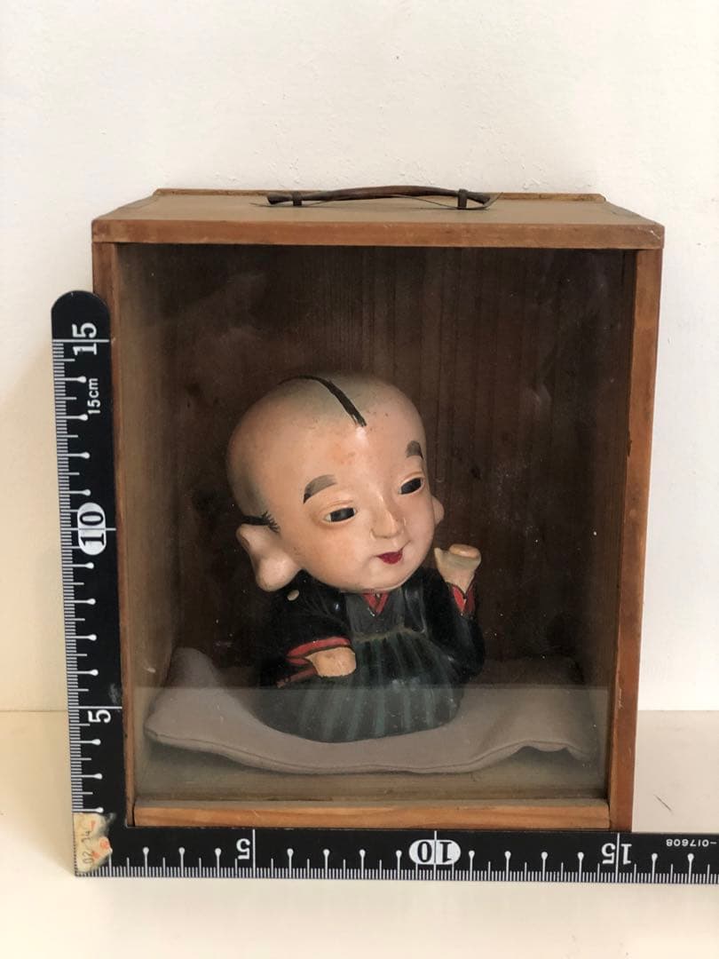大正5年　福助人形　胡粉仕上げオープンマウス　骨董品　首動人形 インテリア　置物