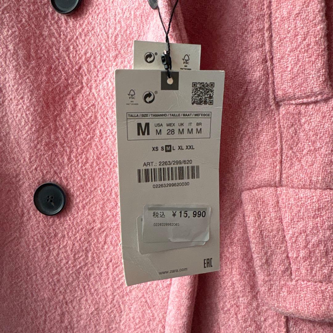 新品 ZARA ザラ ピンク オーバーサイズ ダブルブレストコート M