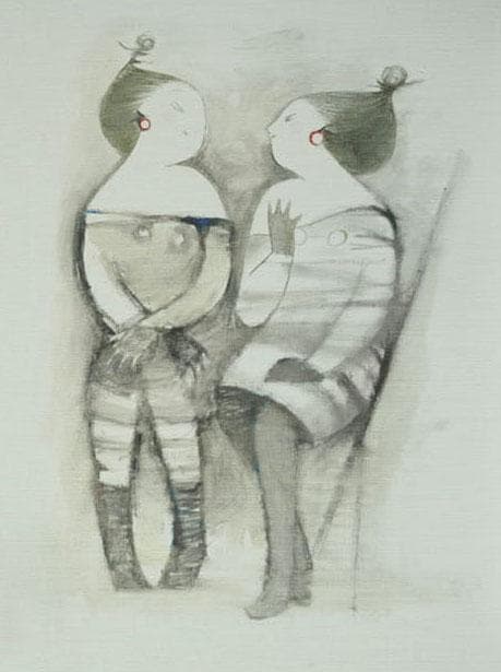 油絵 菅家令子 絵 絵画インテリ 額付(青緑＋金色の枠) F6-081712女性