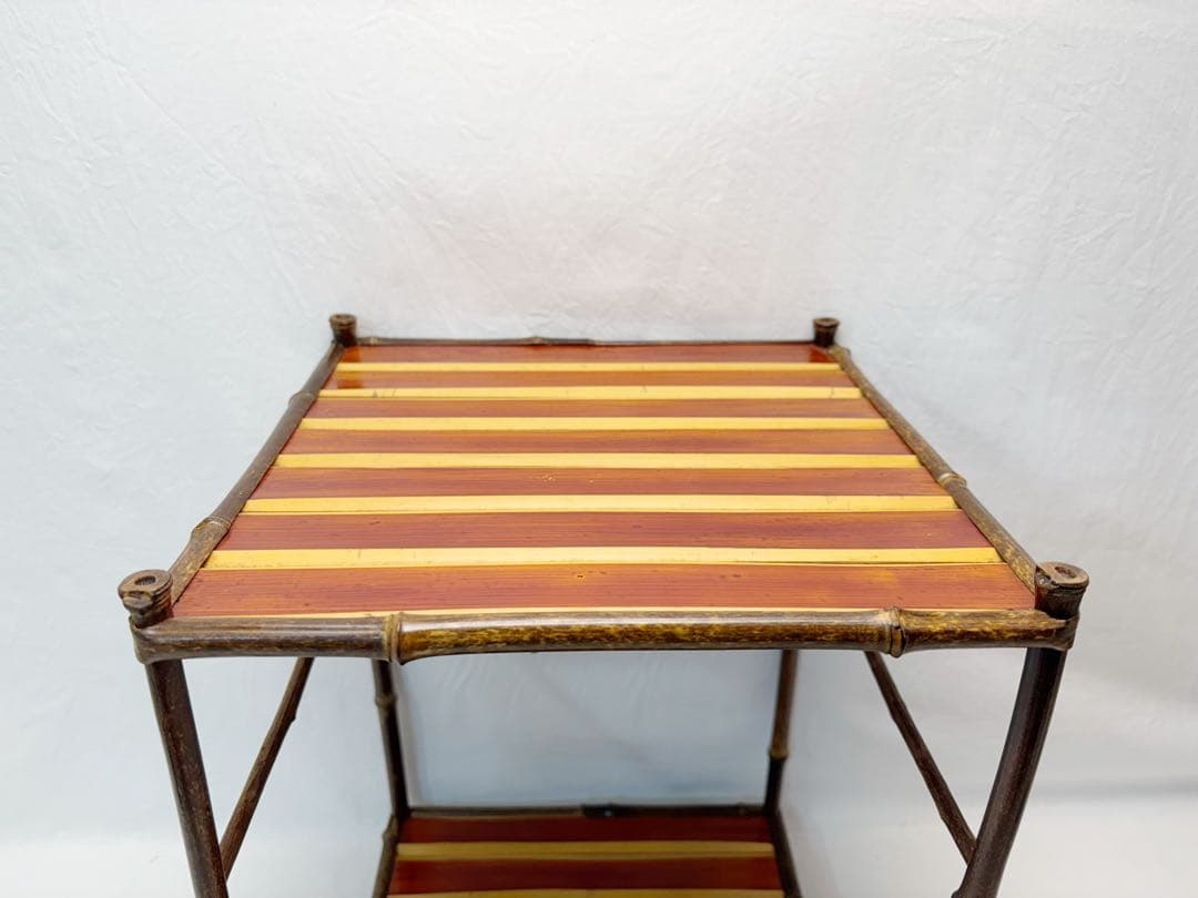 ほぼ未使用 茶道具 綾瀬棚 煎茶棚 黒竹柱 煎茶用二重棚 茶棚 小棚 竹工芸