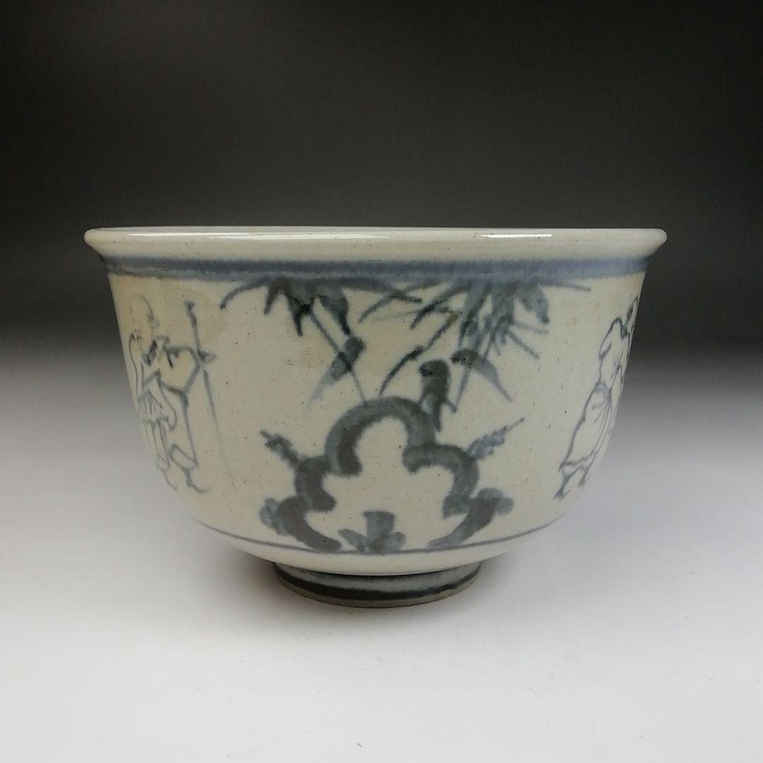 Ｔ９７９　茶碗　『安南写　七賢人絵』『膳所焼』『淡海ぜぜ陽炎園 造』共箱　茶道具