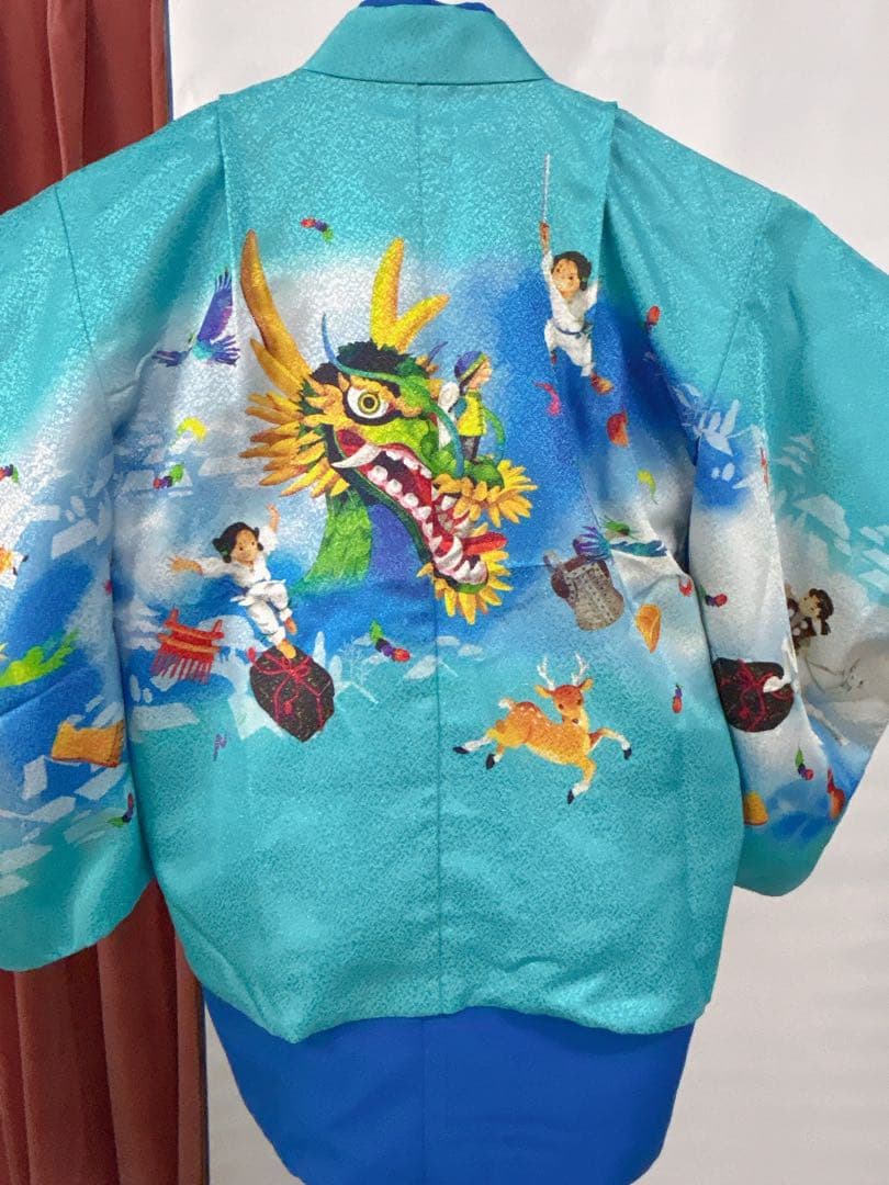 5～7歳男の子用 セット内容着物羽織、襦袢 3点セット、淡いオーシャンブルー