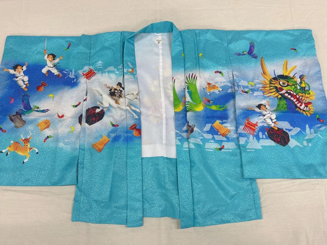 5～7歳男の子用 セット内容着物羽織、襦袢 3点セット、淡いオーシャンブルー