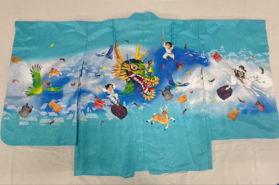 5～7歳男の子用 セット内容着物羽織、襦袢 3点セット、淡いオーシャンブルー