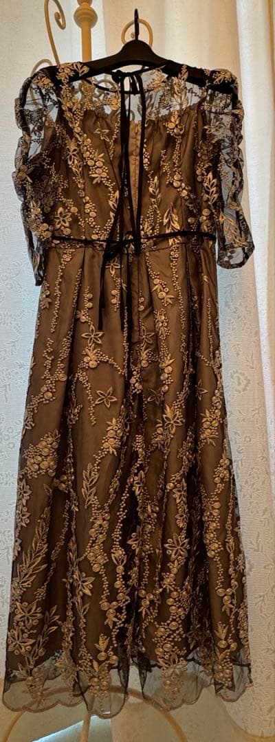 刺　レース　リボン　パーティー　結婚式　オケージョンドレス　黒　シルバー　グレー