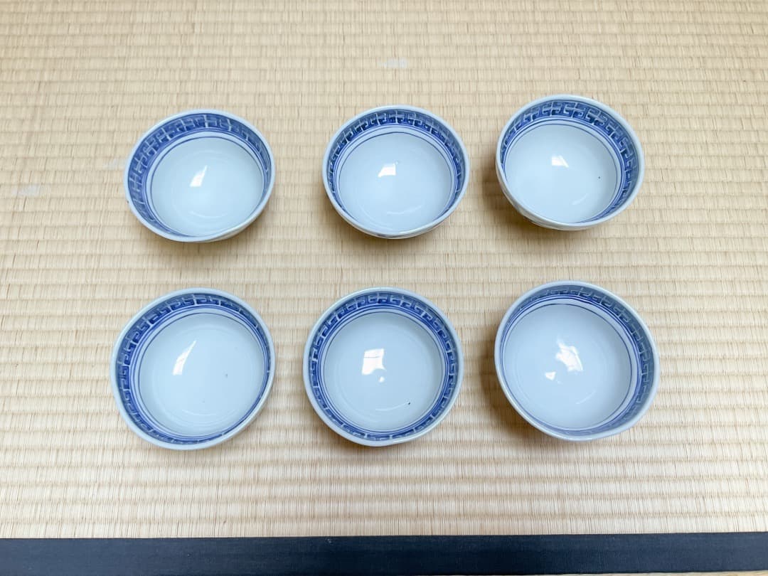 林淡幽　染付桜川向付六客　共箱041