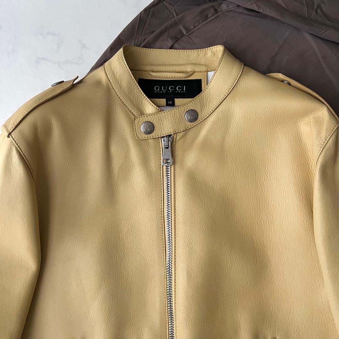ほぼ未使用 グッチ シングル ライダース レザージャケット 牛革 バイカラー L