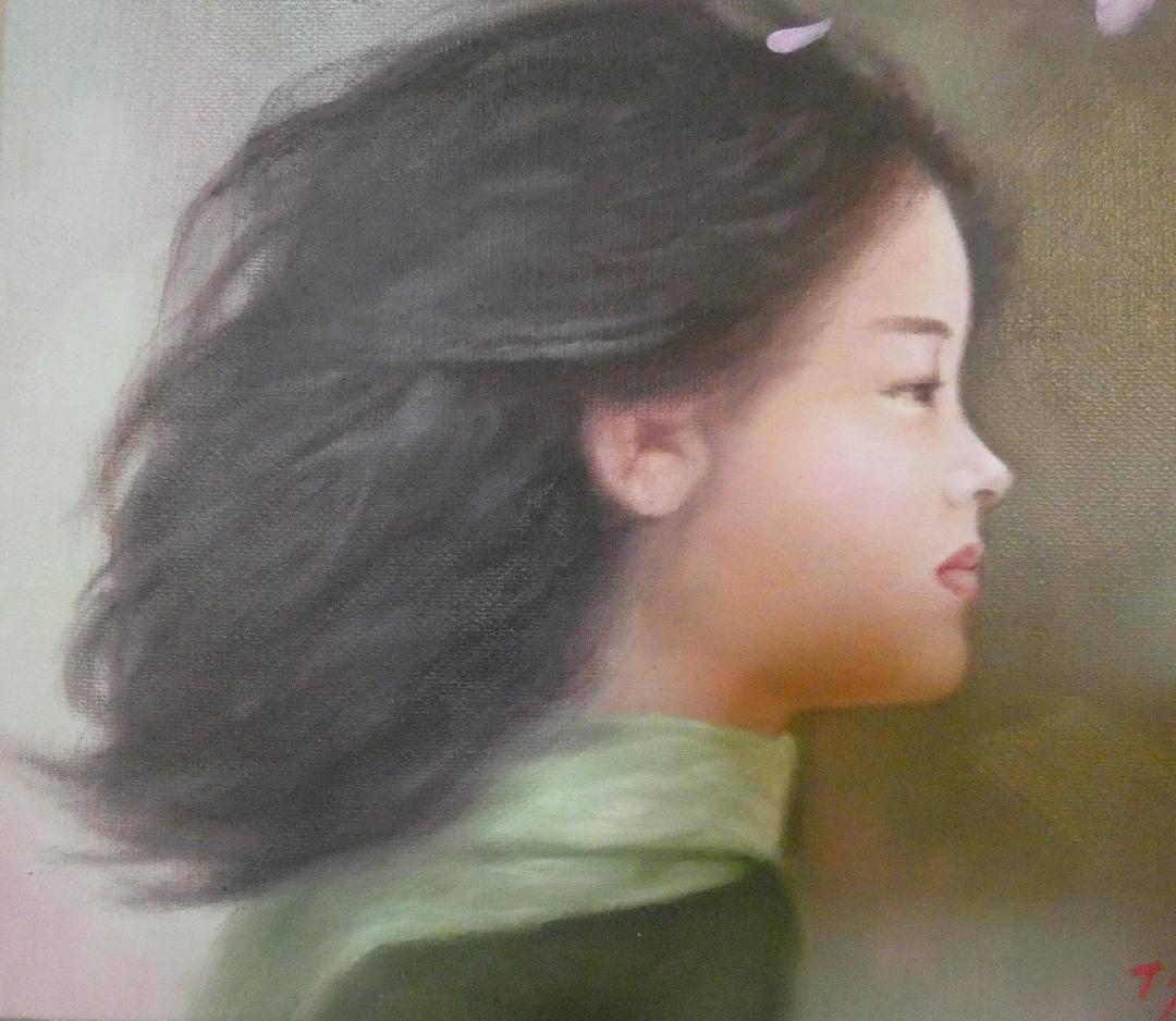 油絵　藤井勉　 F6 【　風　】手描き　　額付き