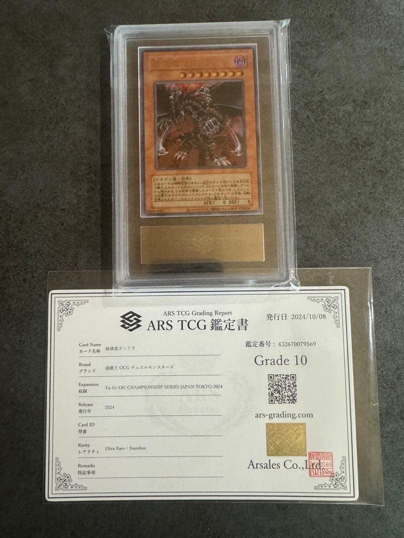 【ARS10】世界1枚　破壊竜ガンドラ　ステンレス　遊戯王　鑑定書付