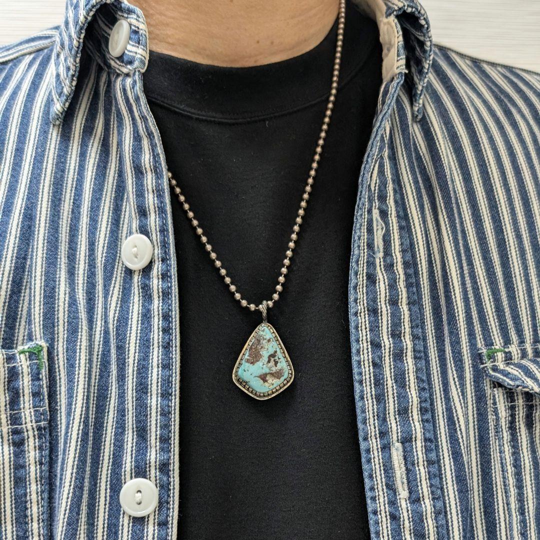 大粒　ハンドメイドのターコイズトップ　インディアンジュエリー風　ハンドメイド