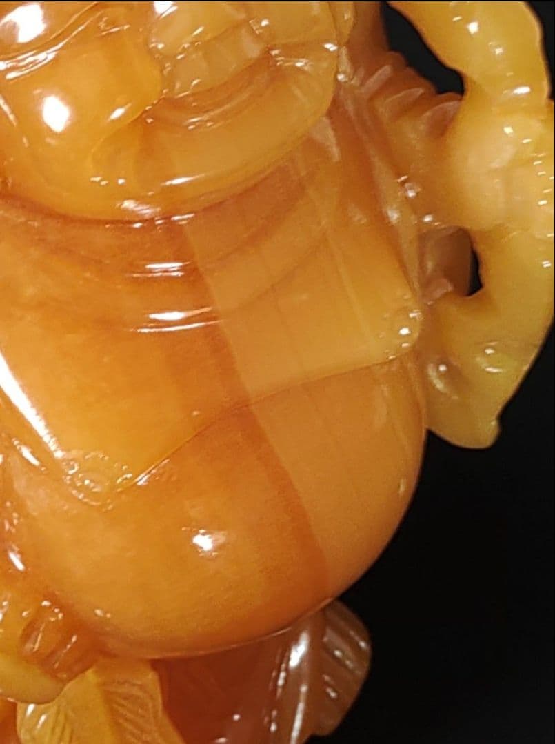 [未使用 美品]イエローオニックス　布袋様　七福神　天然石　置物　縁起　美術工芸