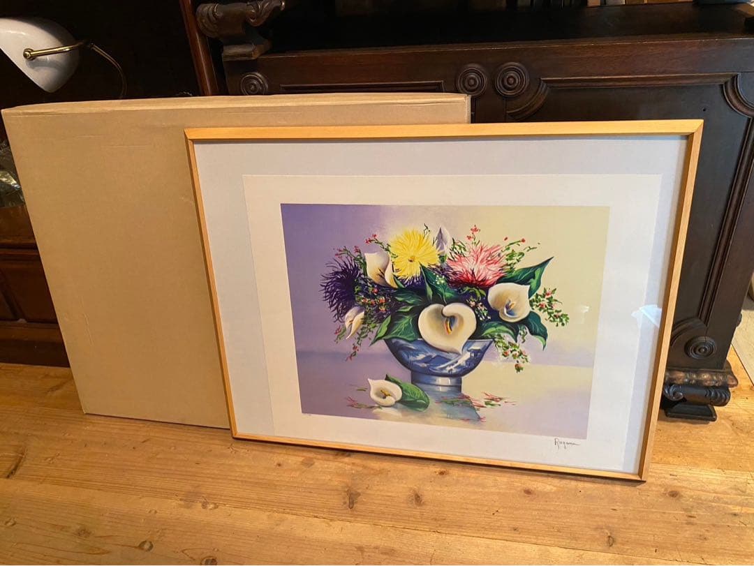 Alain Ragaru リトグラフ 額縁 インテリア ランの盛花