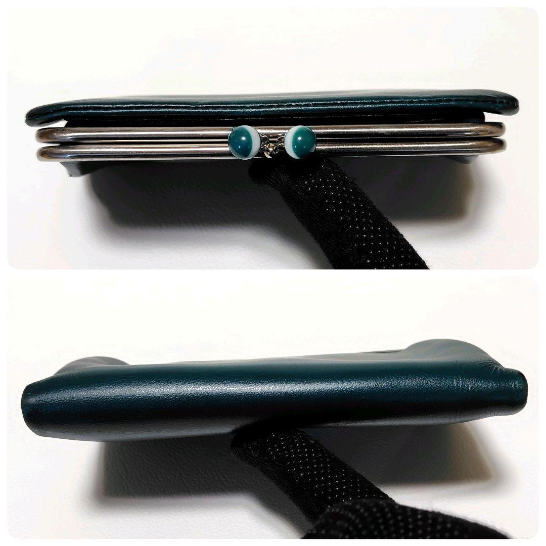 人気色✨　アニエスベー　折り財布　グリーン　レザー　がま口　プリントロゴ