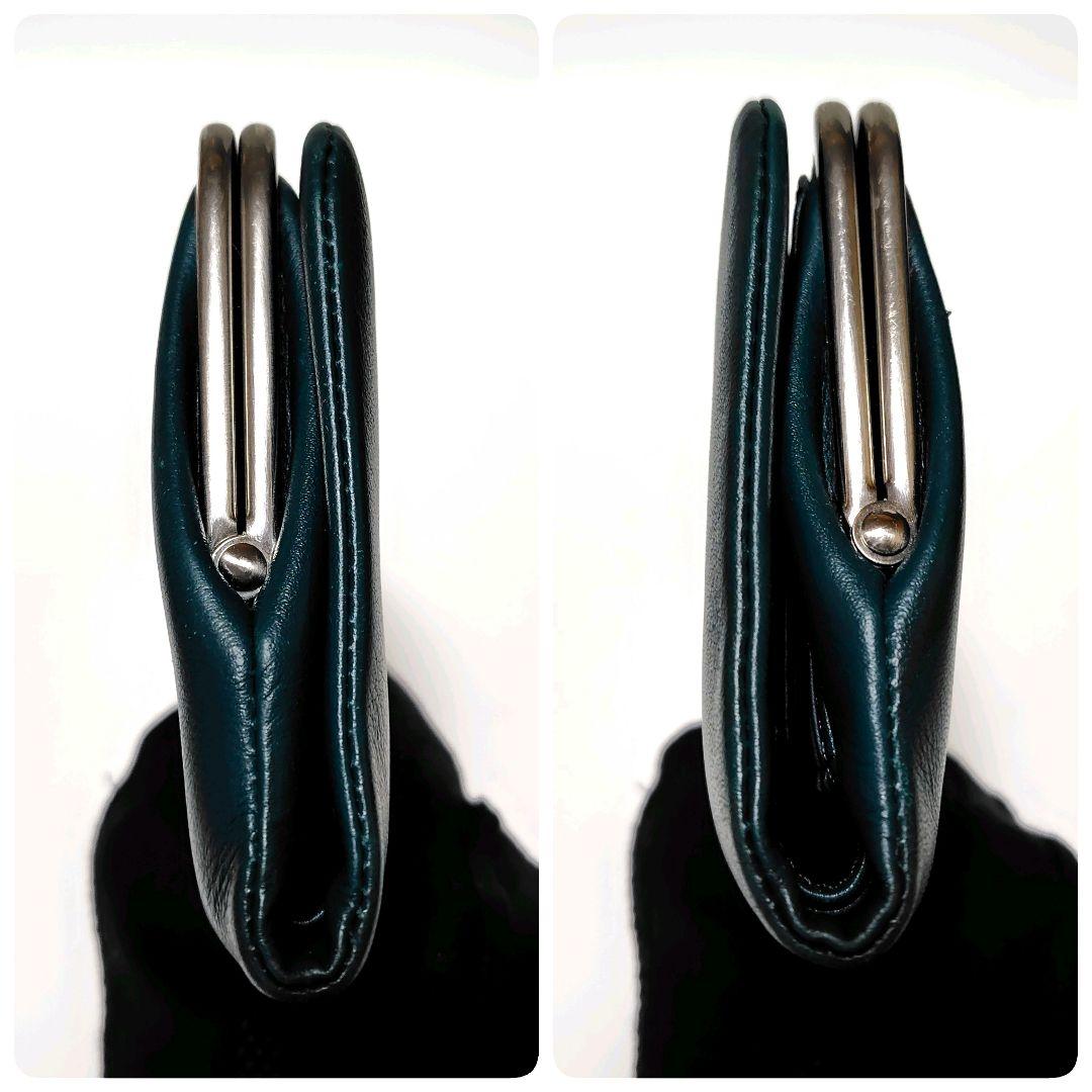 人気色✨　アニエスベー　折り財布　グリーン　レザー　がま口　プリントロゴ