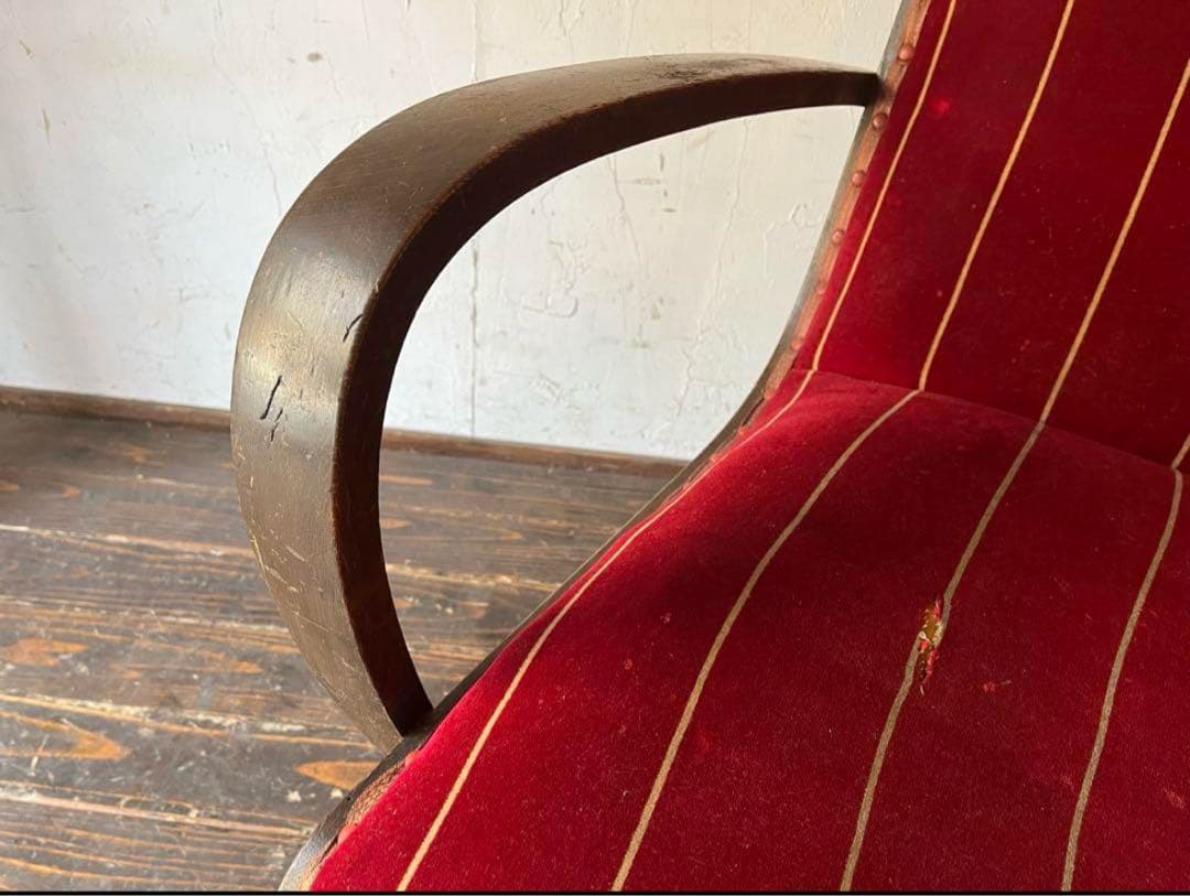 ヴィンテージ 赤いストライプ チェア　ソファ　肘掛け　レトロ　シングルソファ