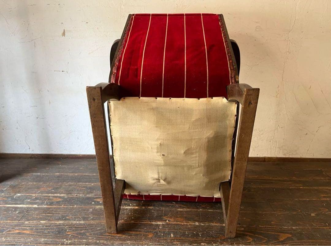 ヴィンテージ 赤いストライプ チェア　ソファ　肘掛け　レトロ　シングルソファ