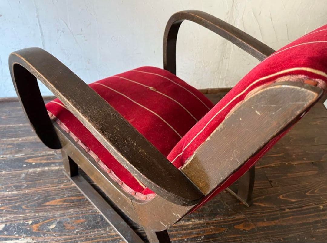 ヴィンテージ 赤いストライプ チェア　ソファ　肘掛け　レトロ　シングルソファ