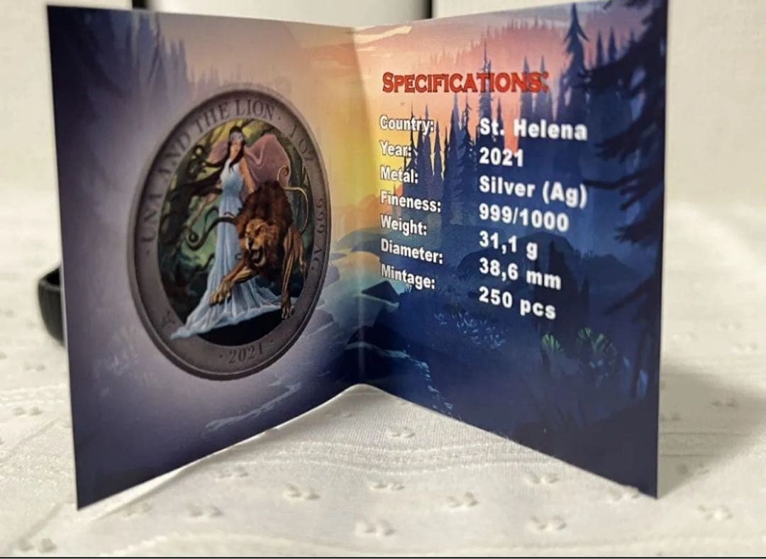 2021　セントヘレナ　ウナとライオン　カラー　ミスティック フォレスト　銀貨