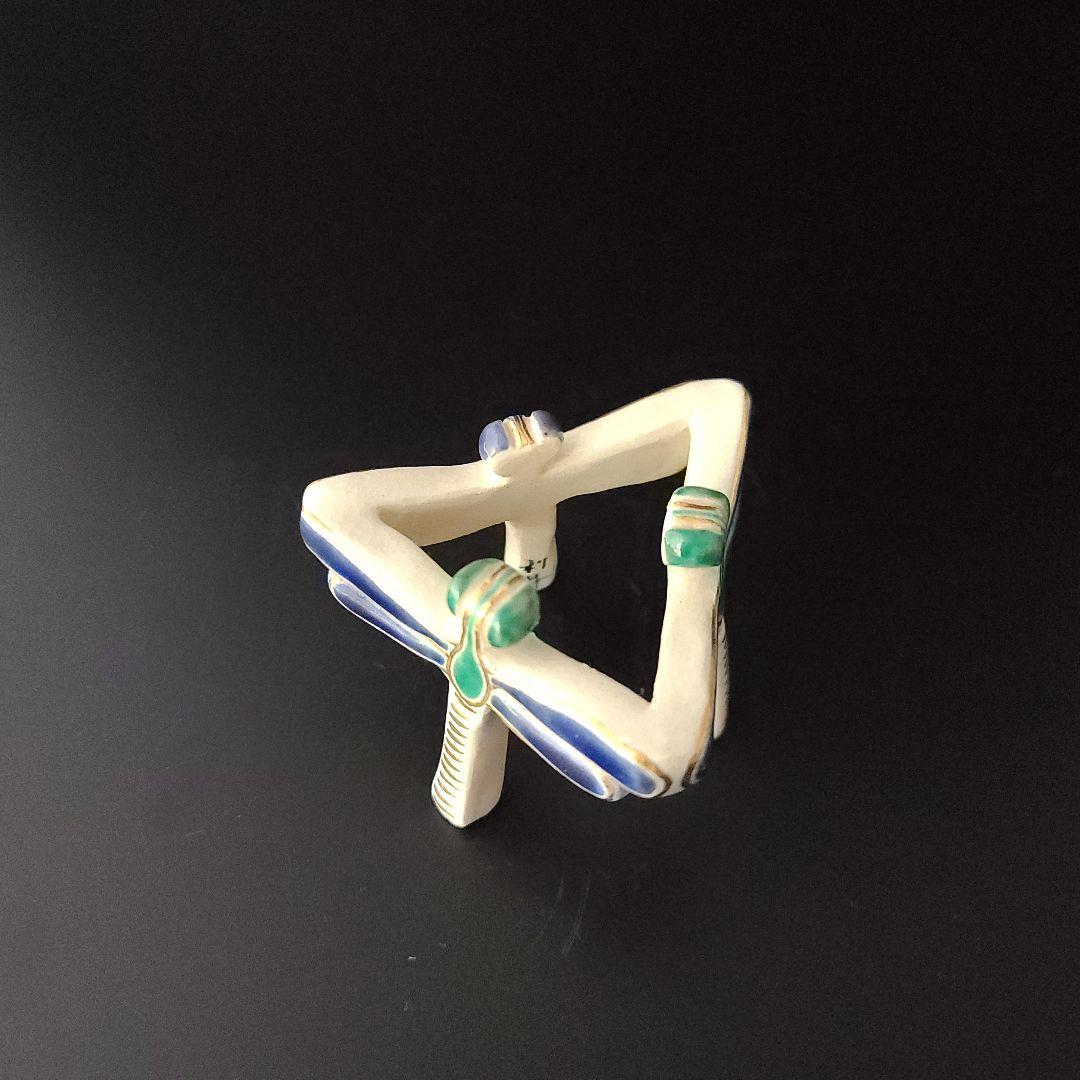 茶道具 色絵 トンボ 蜻蛉 蓋置 加藤利昇 共箱 陶芸 京焼 ふたおき