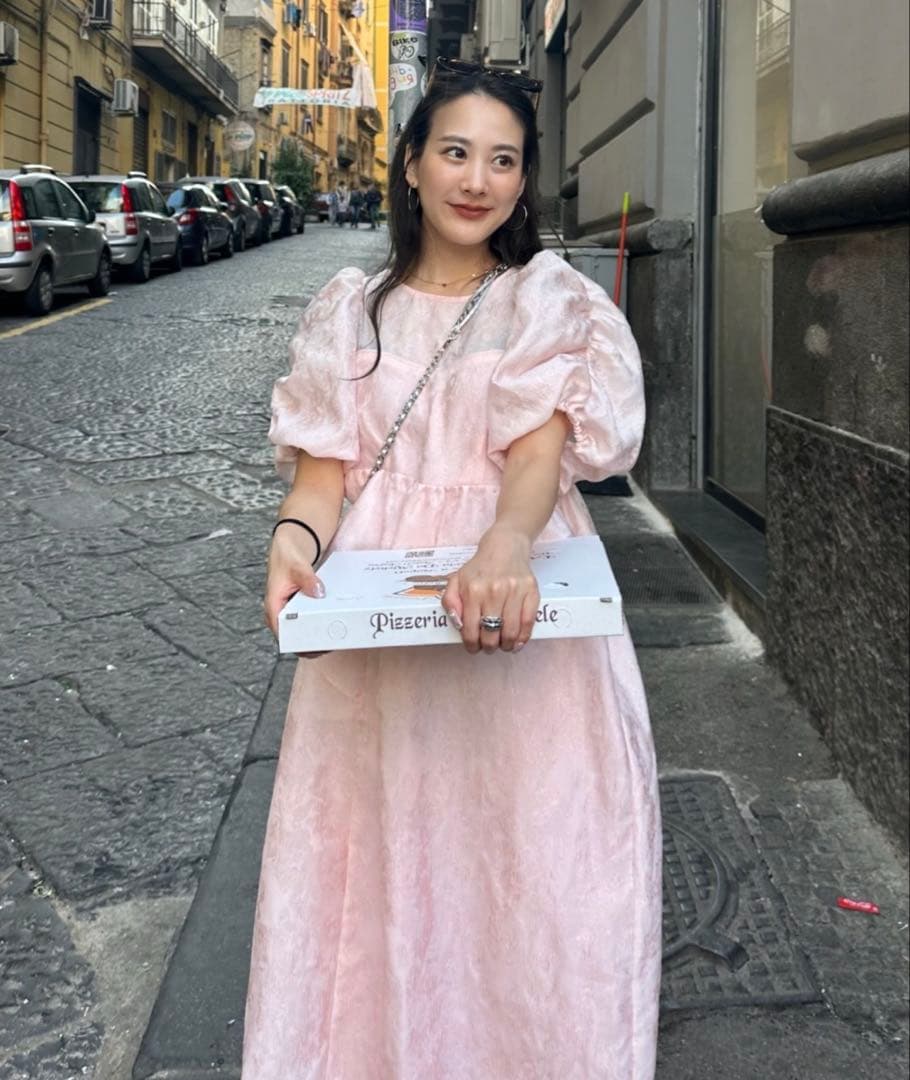 andresd バブルスリーブジャガードドレス