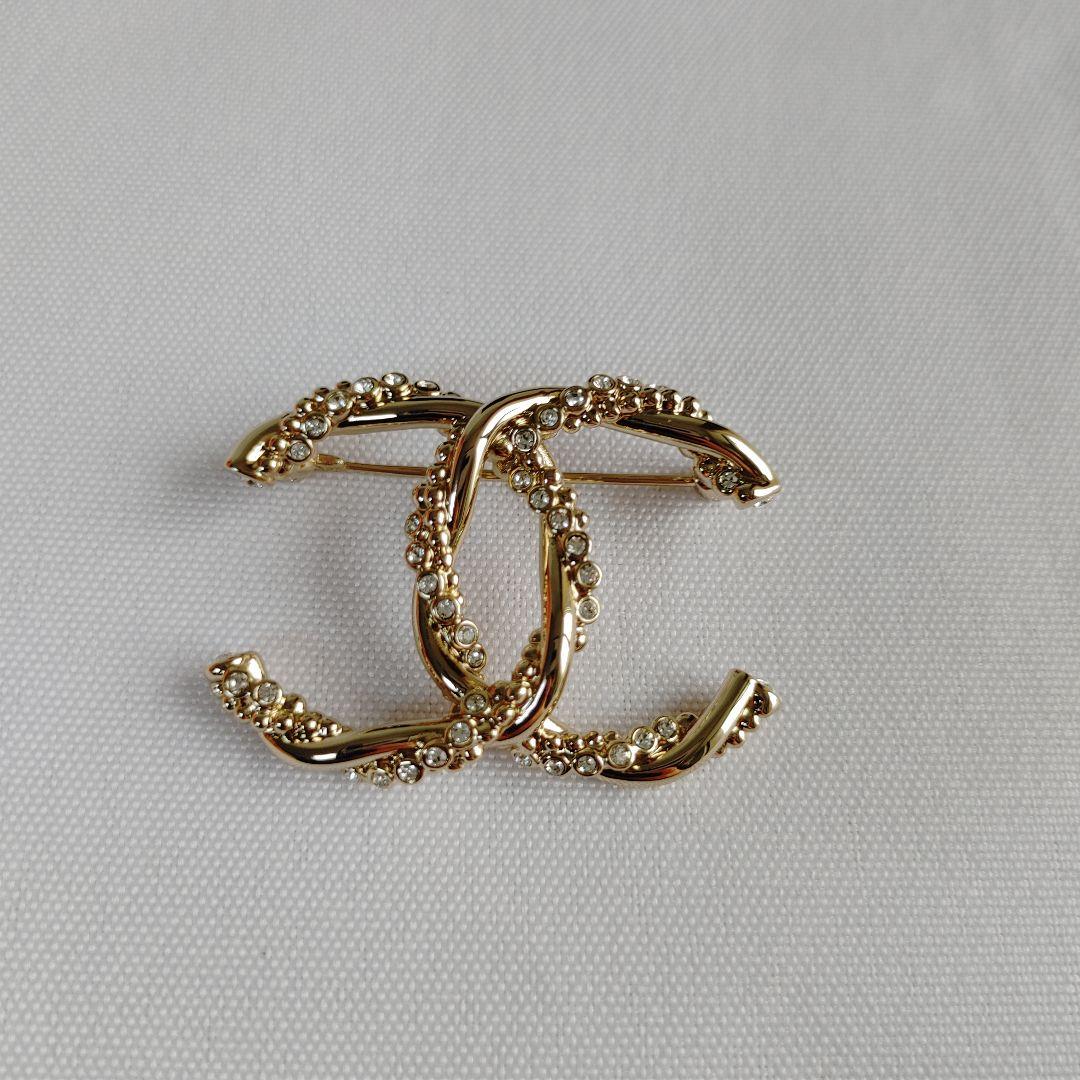 CCマーク ゴールド クリアストーン ブローチ