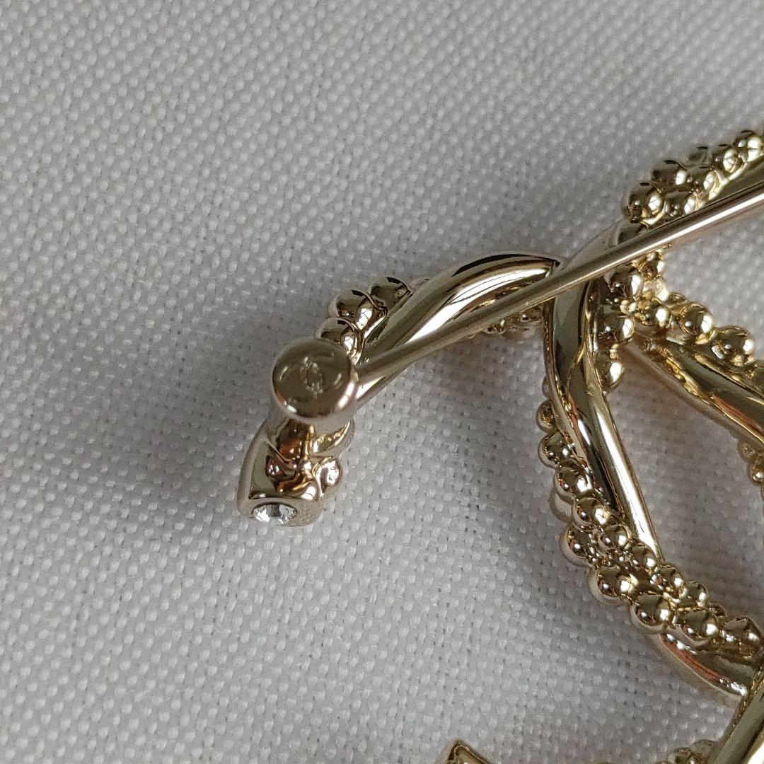 CCマーク ゴールド クリアストーン ブローチ