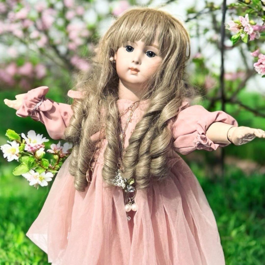 ビスクドール ロングフェイス ジュモー 作家様 ワンピース ドレス ボネ アクセ