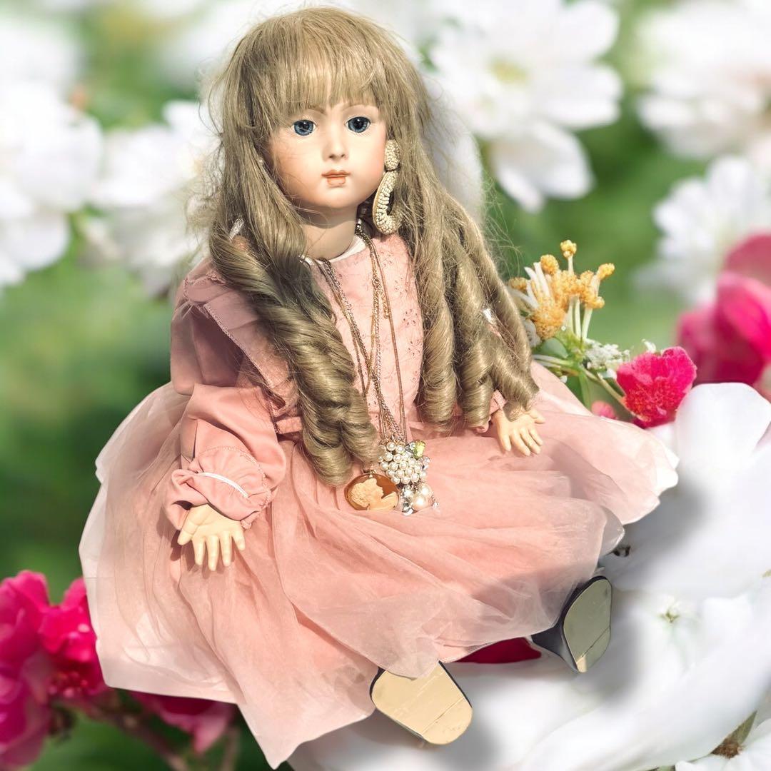 ビスクドール ロングフェイス ジュモー 作家様 ワンピース ドレス ボネ アクセ