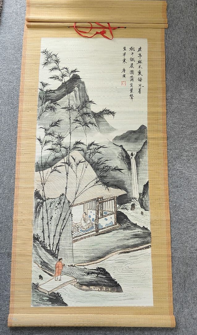 中国美術　竹絲畫簾　すだれ掛け軸
