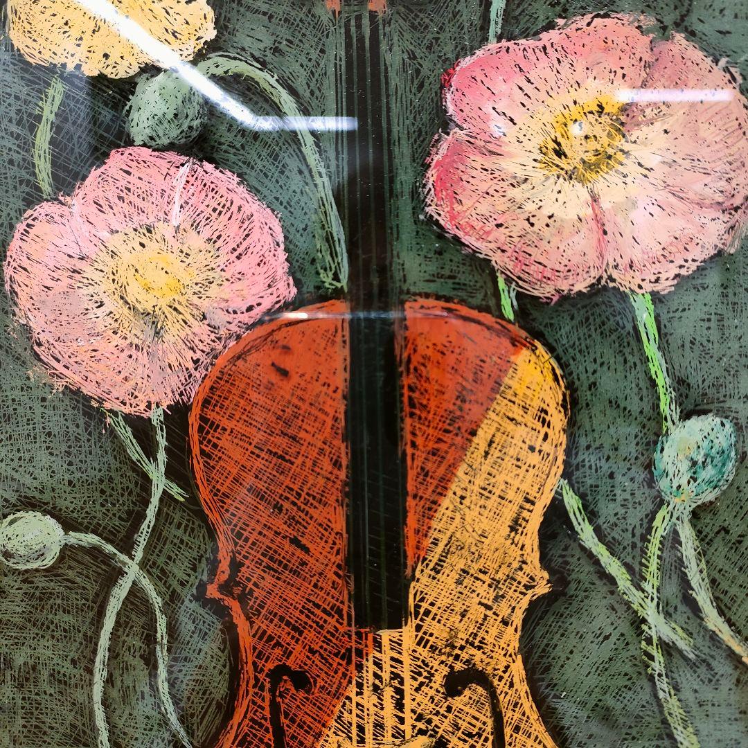 ガラス絵「ひなげしチェロ」