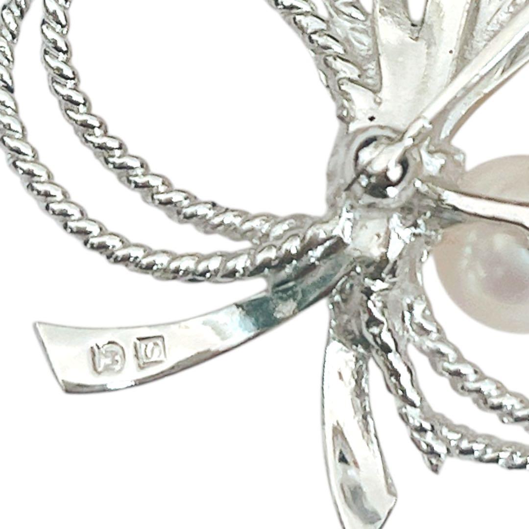 【極美品】MIKIMOTO パールブローチ 11珠 リボン シルバー あこや真珠