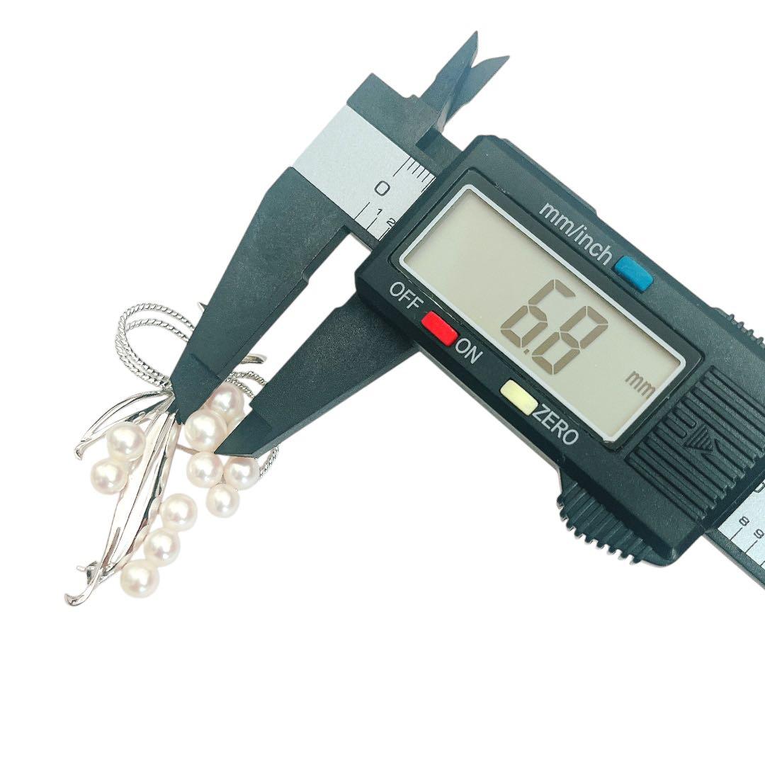 【極美品】MIKIMOTO パールブローチ 11珠 リボン シルバー あこや真珠